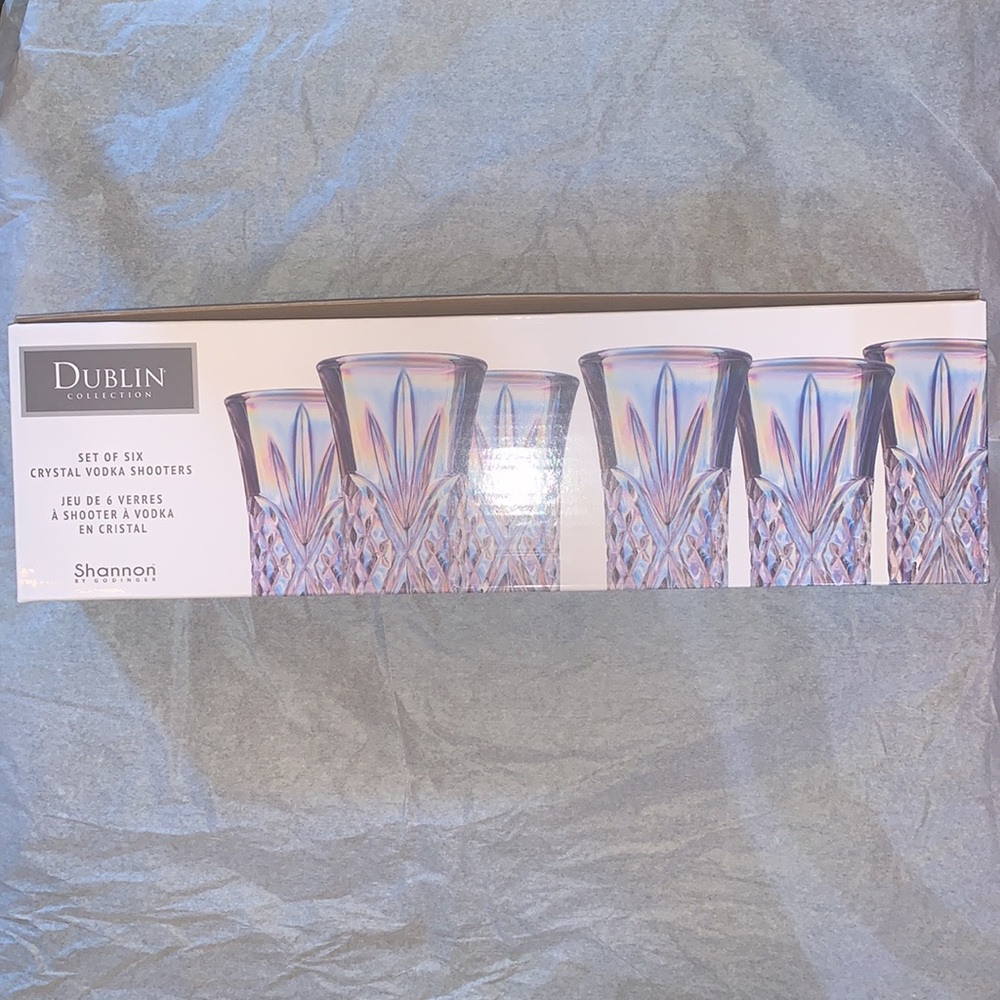 🌸DUBLIN  COLLECTION SET OF SIX CRYSTAL VODKA SHOOTERS NEW.